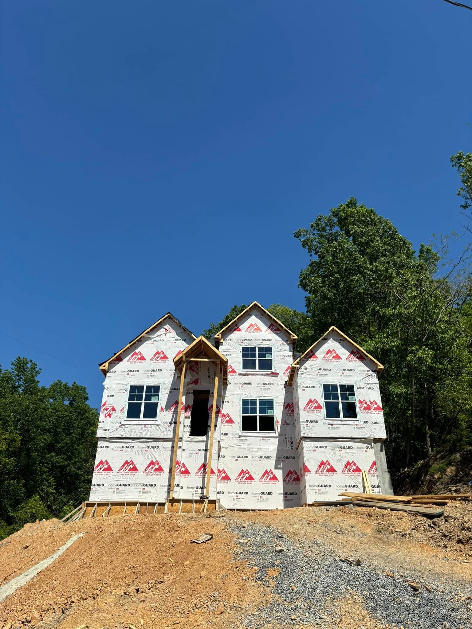 Front elevation of the Ridgeview Residence wrapped and roofed